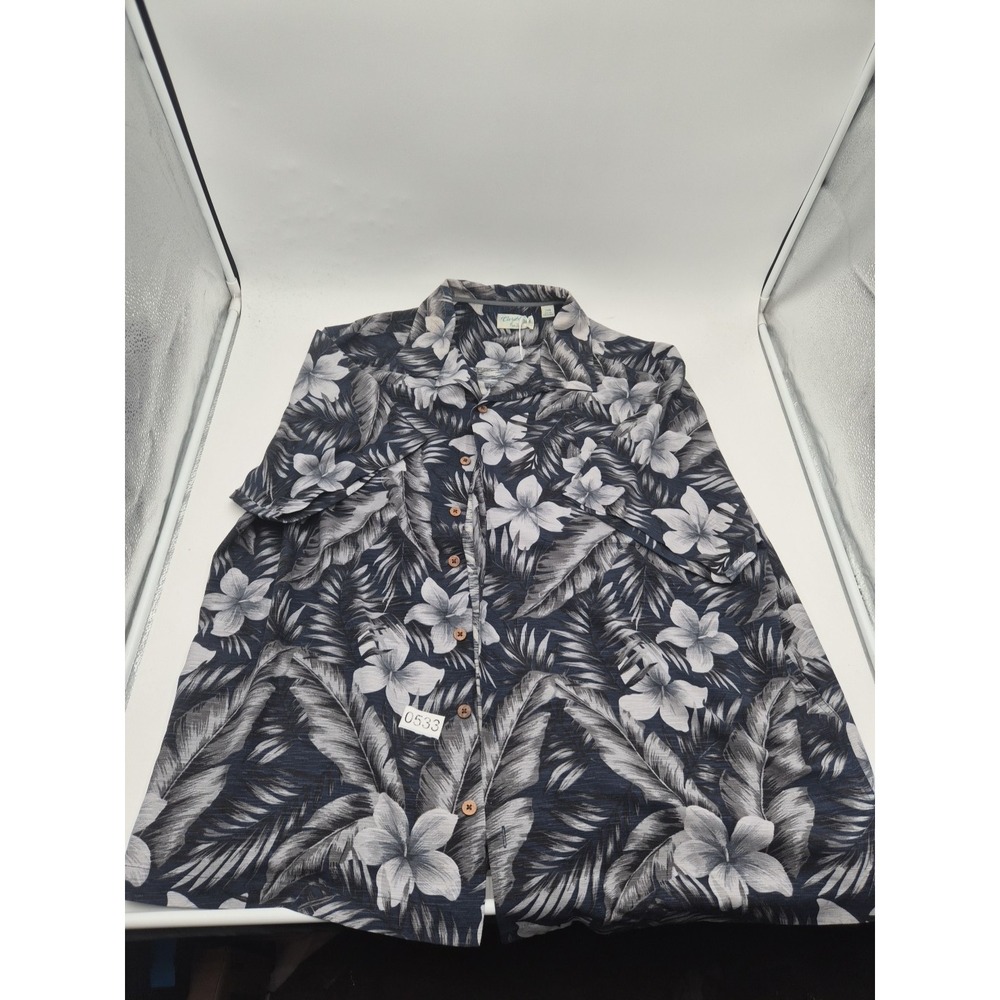 Caribbean Pure Silk Mens Shirt Short Sleeve Hawaiian Floral  Blue Size Large 2xb